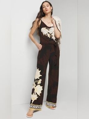 White House Black Market Black Floral Wide-Leg Pants And Tank Top